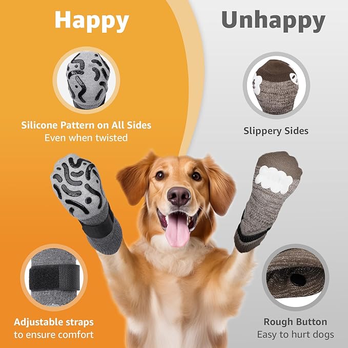 Double Sides Non-Slip Dog Socks to Prevent Licking Paws - Strong Traction for Hardwood Floors, Senior Dogs, Paw Protector, Dog Socks with Grippers - X-Large