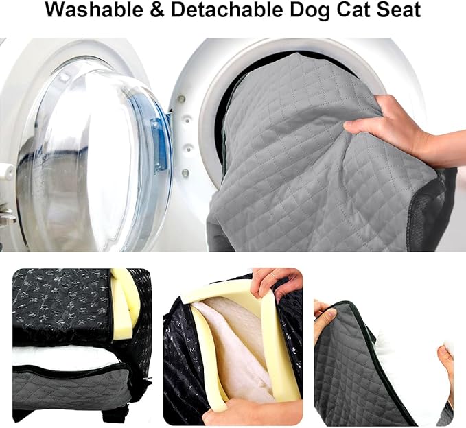 Dog Car Seat for Small Medium Dogs Up to 40lbs, Detachable Washable Soft Pet Booster Travel Bed for Front & Gray Seat with Safety Leash Belt