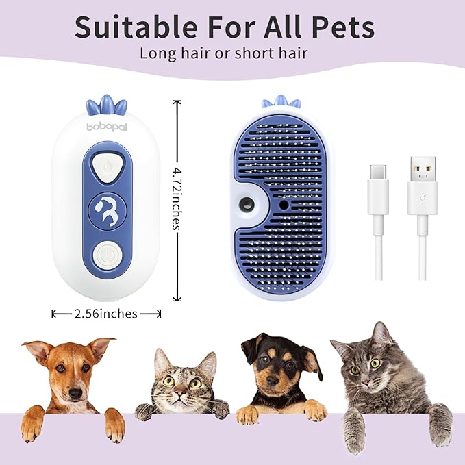 Cat Steam Brush, 3 In 1 Cat Grooming Brush for Shedding, Self-Cleaning Dog Grooming, Steamy Pet Hair Removal Comb with Water Tank Anti-Static