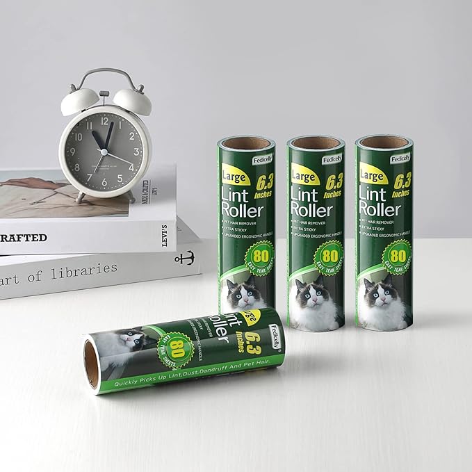 Fedicelly Large Lint Rollers Pet Hair Extra Sticky Refills,Mega Value Set 6.3 inches Wider with 320 Sheets for Cat and Dog Hair Removal,80 Sheets Per Roller (Pack of 4)