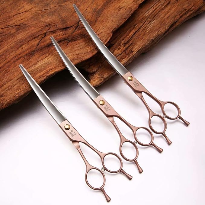 Fenice Peak Professional Curved Dog Grooming Scissors 7.5'' Rose Gold 440C Stainless Steel Pet Cutting Shears Safety Trimming Shearing for Dogs Cats