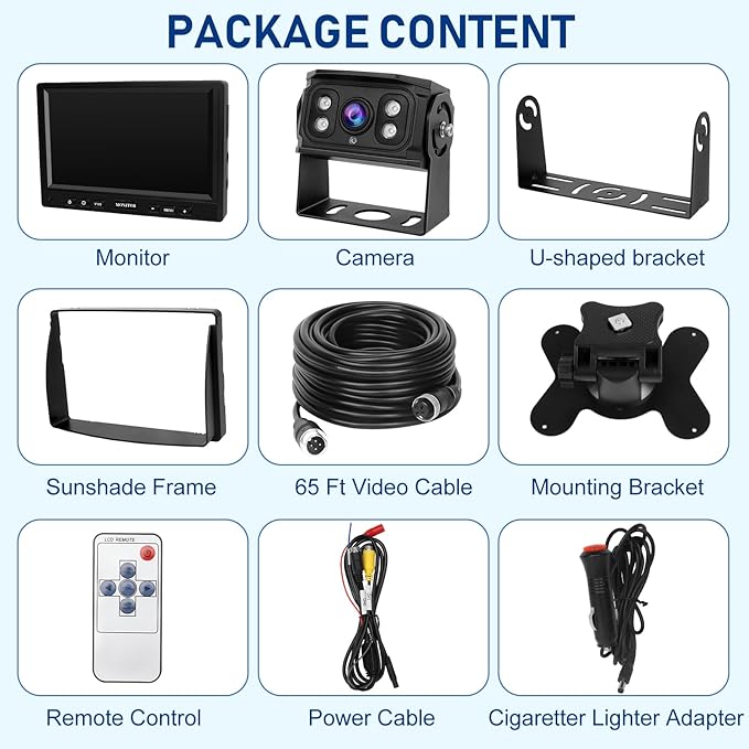 Backup Camera for Truck RV,Back up Camera with Screen Kit HD 1080P 7inch Reverse Monitor,Rear View Cameras for Trailer, Bus/Tractor/Vehicle with 170 Degree,IP69K Waterproof,IR Night Vision.
