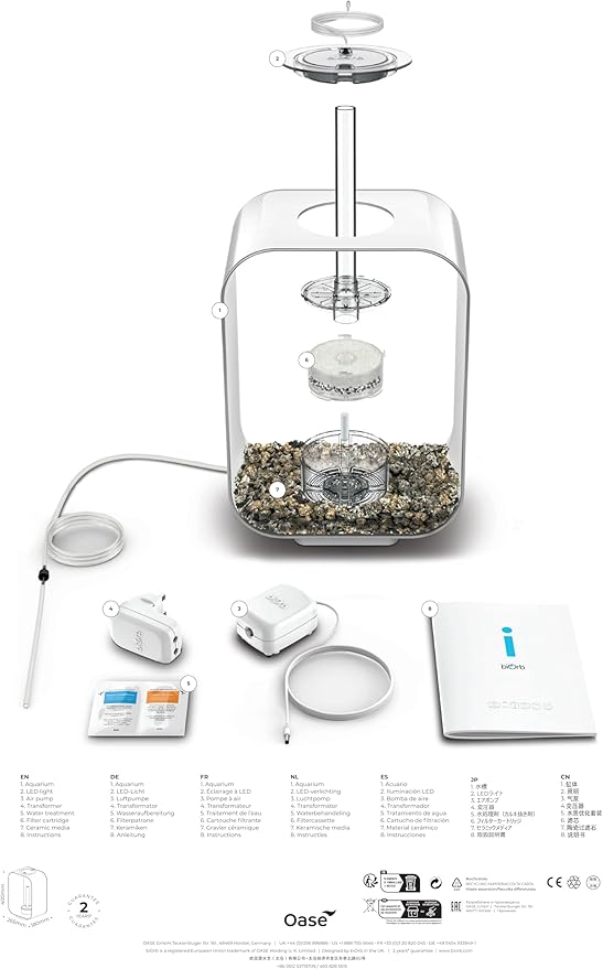 biOrb Life 15 Acrylic 4-Gallon Aquarium with Multi-Color Remote-Controlled LED Lights Modern Compact Tank for Tabletop or Desktop Display, Transparent