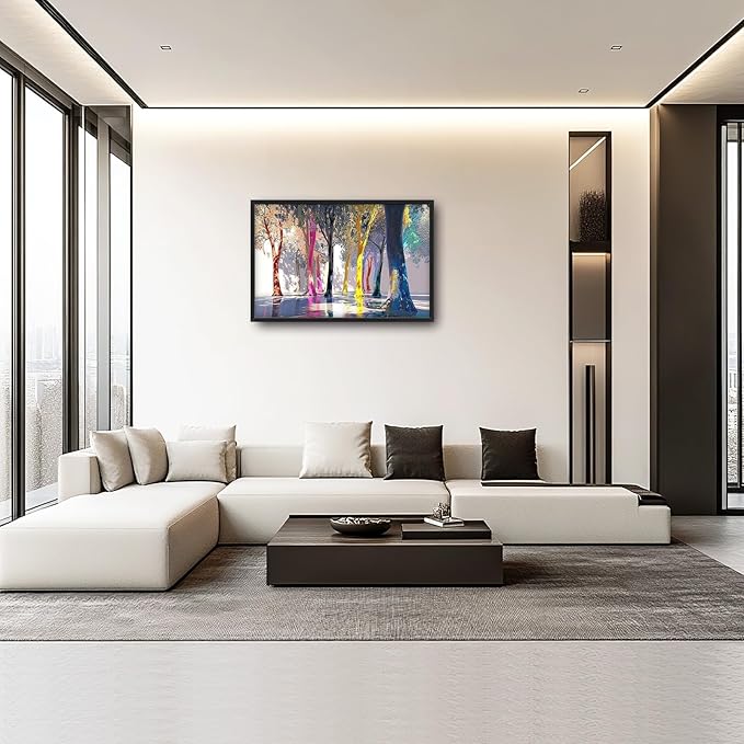 Framed Large Trees Wall Art for Living Room, Oversized Abstract Forest Wall Decor Colorful Nature Canvas Painting Modern Artwork Home Decoration for Living Room Bedroom Dining Room Office 36"x24"