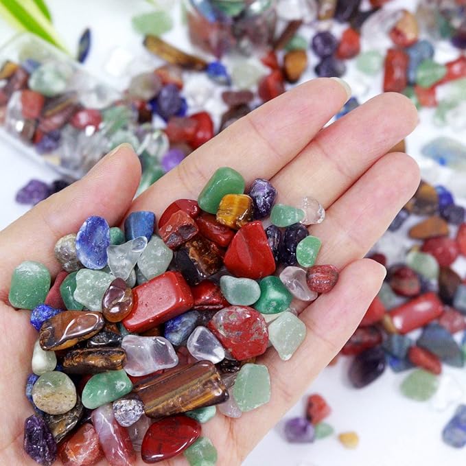 1lb 7 Chakra Aquarium Gravel Rocks Natural Tumbled Healing Crystal Chips Bulk Gemstones Crushed Stones for Fountain Vase Filler Planters Decorative Fish Tank Potted Reiki Energy Balancing