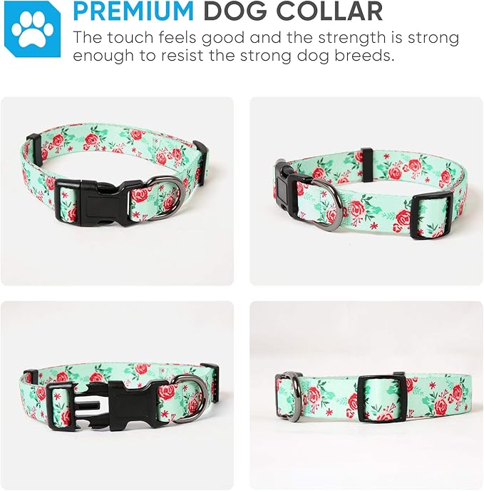 HEELE Dog Collar, Adjustable Soft Dog Collar for Small Medium Large Dogs,Floral Patterned Puppy Collars with Quick Release Buckle XS Length 8.5''-11''