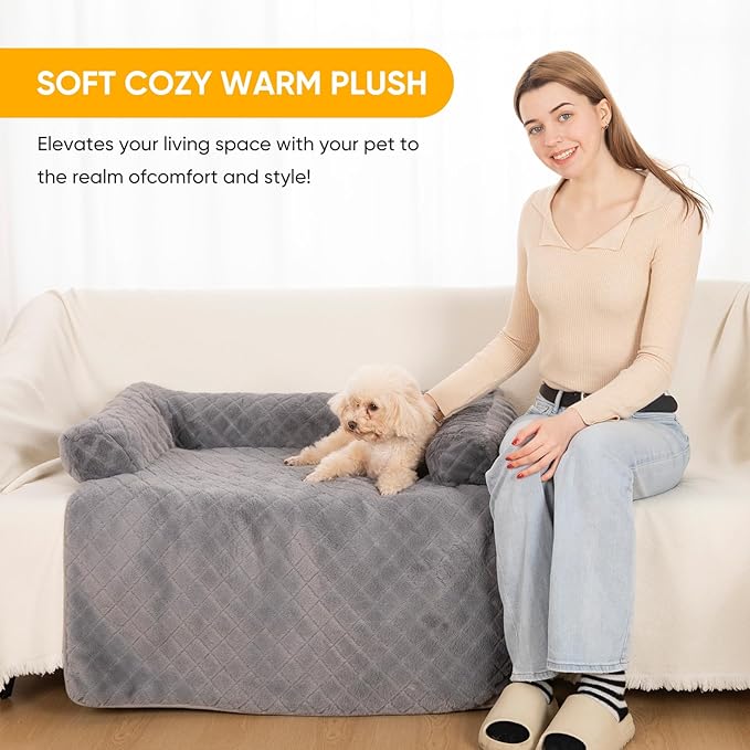 Calming Dog Couch Bed for Large Dogs, Durable Fluffy Fuzzy Dog Mat, Sofa Dog Bed Mats with Removable Washable Cover, Perfect for Small, Medium Dogs and Cats