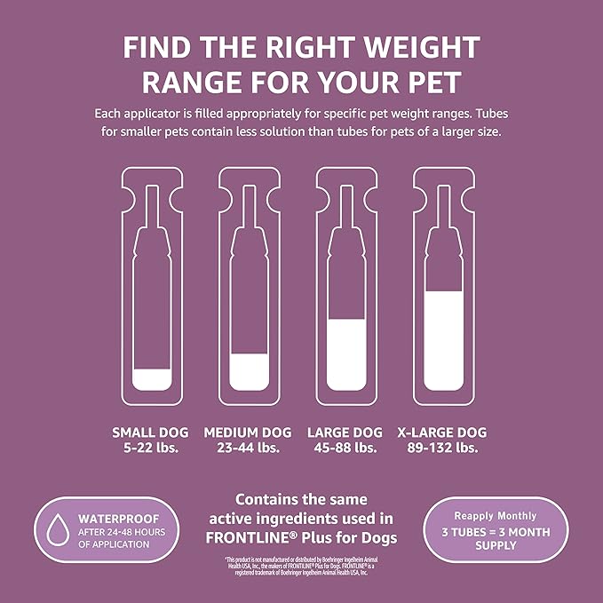 Amazon Basics Flea and Tick Topical Treatment for Large Dogs (45-88 pounds), 3 Count (Previously Solimo)