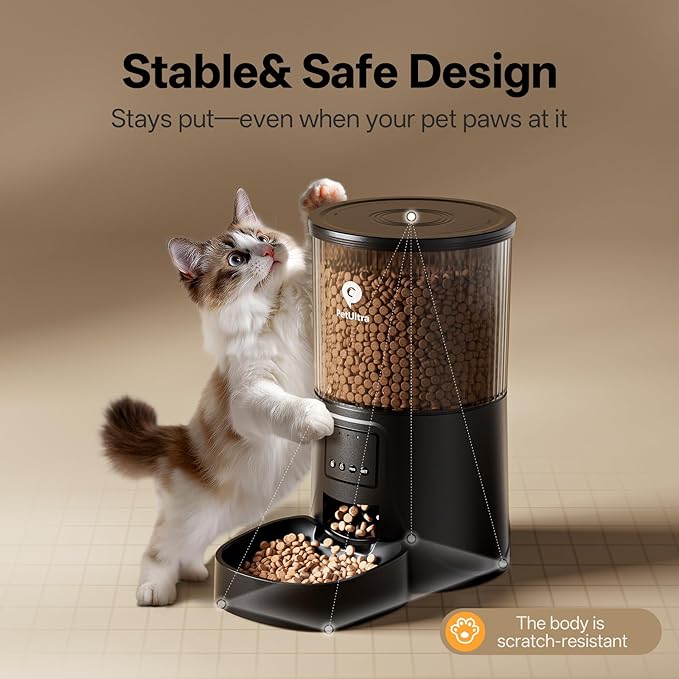 Automatic Cat Feeder WiFi- 5Ghz Cat Food Dispenser with APP Remote Control- Auto Pet Feeder for Small Dog Indoor- Easy to Set Up and Clean- Dual Power with Desiccant Bag Keep Fresh