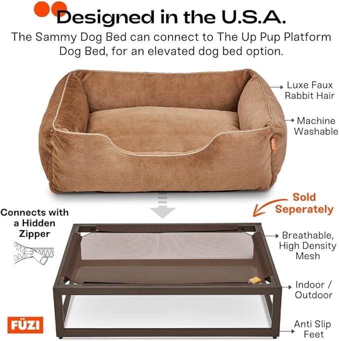 FUZI Luxury Dog Bed with Extra Cover for Small Dogs, Washable Pet Couch, Pet Bed with Sides, Non-Slip Bottom, Soft & Durable Calming Dog Bed, Faux Rabbit Fur, Small 25.1x16.75x9.5 Light Brown