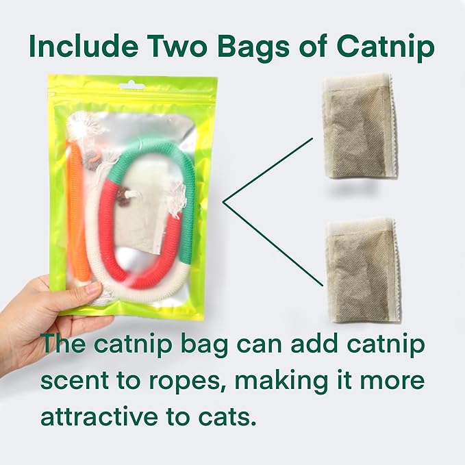 Kittens Toys,Cat Chew Toys for Indoor Cats, Catnip Toy for Teeth Cleaning, Interactive Cat Nip Teething Rope Toys for Cats Kitty, 2 Pack (27.56&7.87 inches,Plus 2 Packs of Catnip)