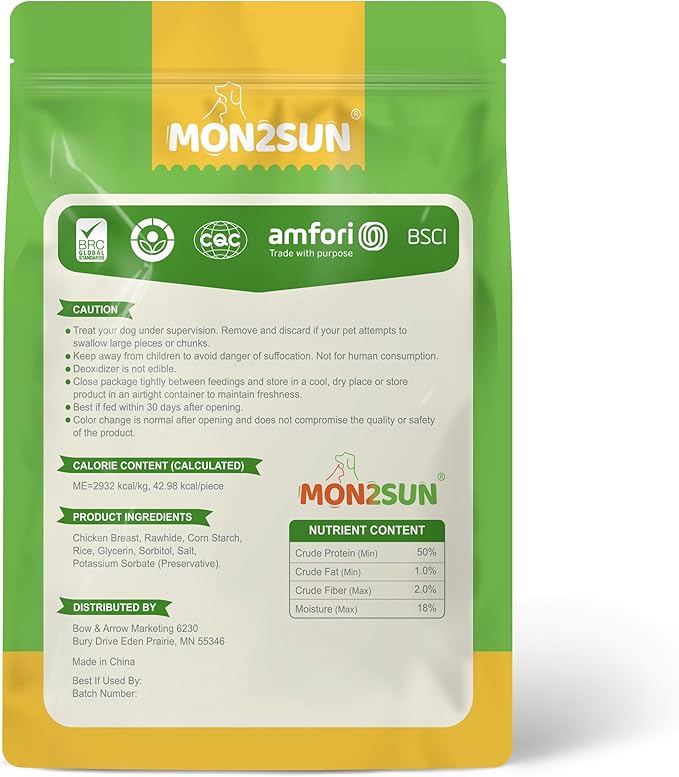 MON2SUN Dog Treats, 16oz Mini Rawhide Chews, Chicken Dumbbells with Rice for Small Dogs & Toy Breed, Crunchy and Healthy (2.5 Inch 30 Count)