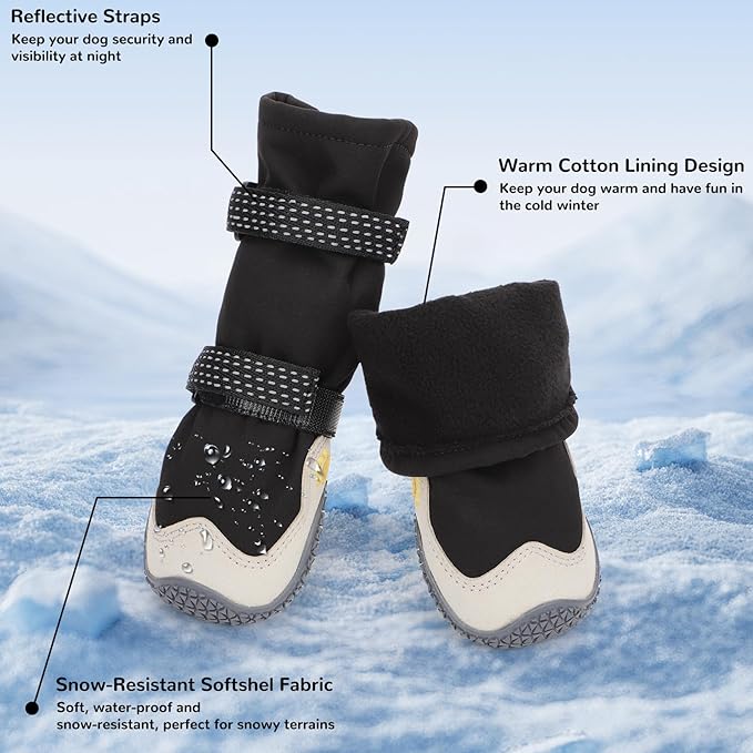 Dog Shoes for Large Small Medium Dogs, Dog Snow Boots Winter, Dog Booties and Paw Protectors to Prevent Licking, Anti-Slip Dog Shoes with Reflective for Hot Pavement,Hardwood Floors, Hiking (Size 7)