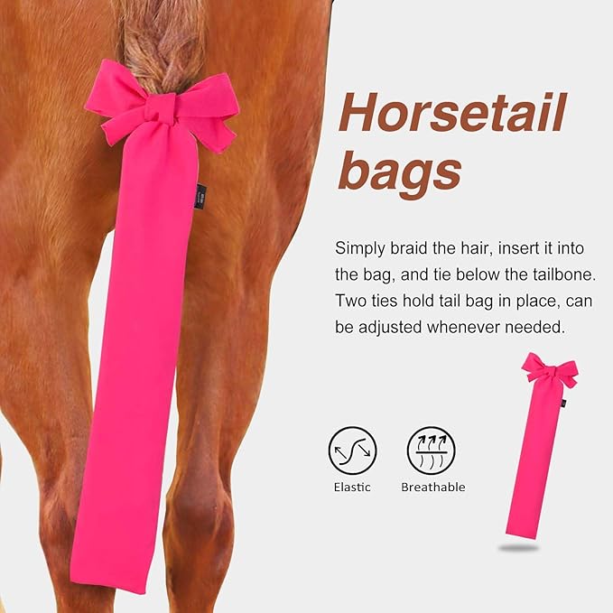 Harrison Howard Stretchy Horse Tail Guard - Breathable & Protects - Slip On Design - 2 Strand Closure - 22" L Light Pink