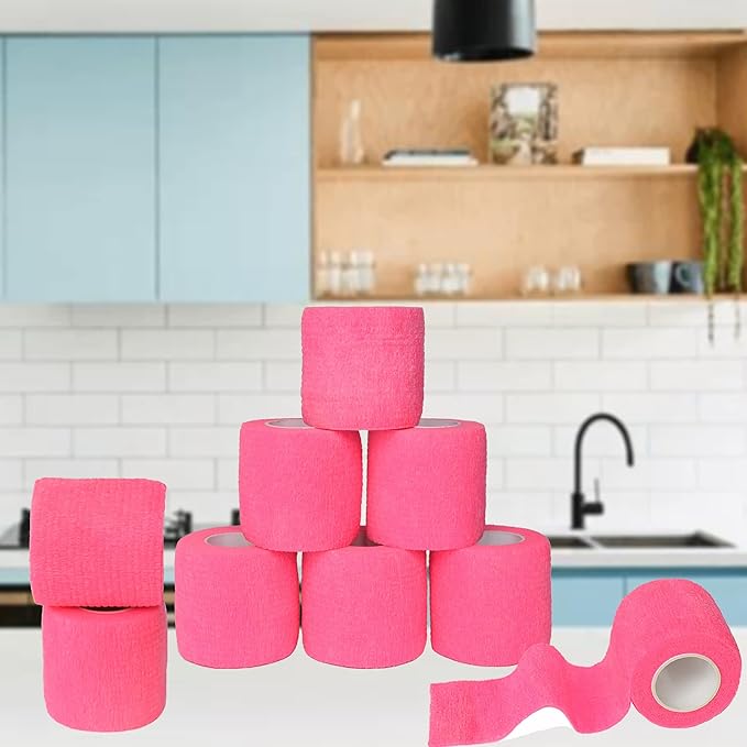 9 Pack 2" x 5 Yards Self Adhesive Bandage Wrap Self Stick Wrap for Ankle, Wrist, Finger, Sports, Breathable Cohesive Vet Tape for Pets (Pink)