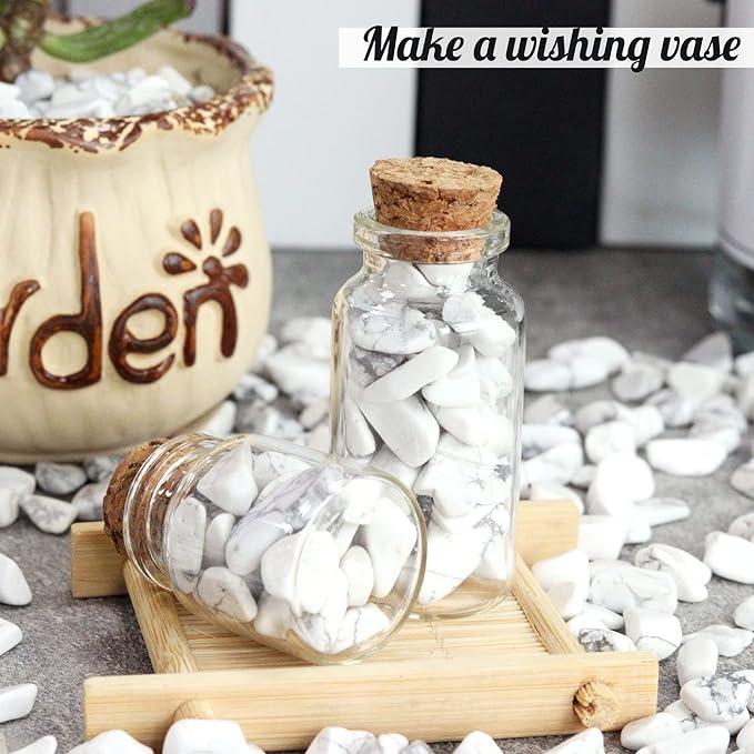 Howlite Aquarium Gravel Rocks Natural Tumbled Healing Crystal Chips Bulk Gemstones Crushed Stones for Fountain Vase Filler Planters Decorative Fish Tank Potted Reiki Energy Balancing 0.45lb