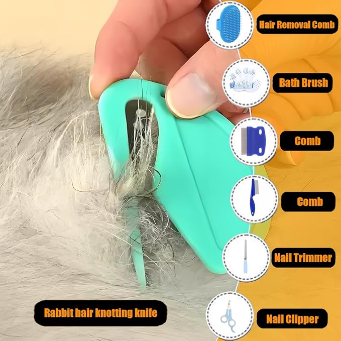 Rabbit Grooming Kit β Bunny Grooming Kit with Shedding Brush, Nail Clippers & Comb β Small Animal Grooming Supplies for Rabbits, Guinea Pigs, Hamsters, Ferrets - Small Pet Shedding & Care (Blue)