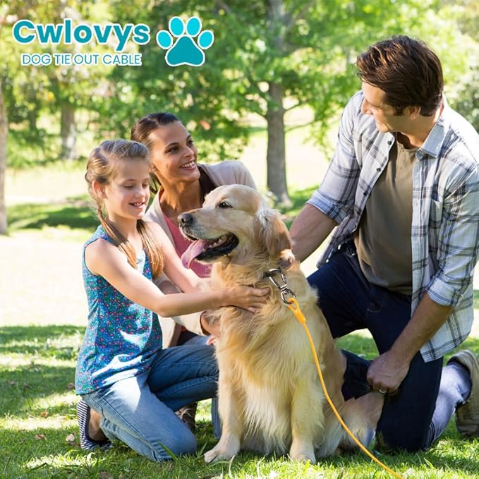 Dog tie Out Cable, 10/20/25/30/50/70/100 feet, Suitable for Dogs up to 350 pounds, Dog Cable with Swivel Buckle, Lightweight, Non-Winding, for Outdoor Camping, Chain for Yard (Yellow, 10FT)