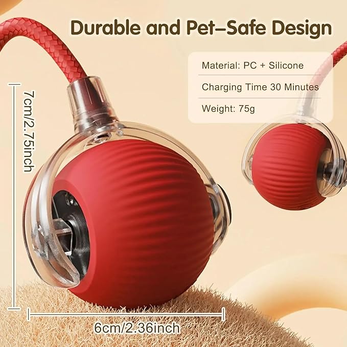 Interactive Pet Chase Toy - Rechargeable, Motion Ball, Self-Moving Kitten Toy for Indoor Interactive Playing, Smart Cat Rolling Ball