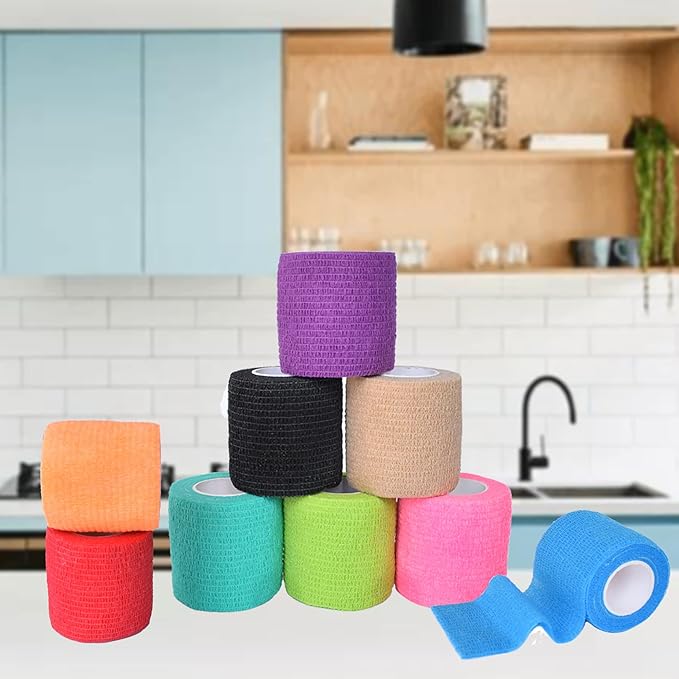 9 Pack 2" x 5 Yards Self Adhesive Bandage Wrap Self Stick Wrap for Ankle, Wrist, Finger, Sports, Breathable Cohesive Vet Tape for Pets (Multi Colors)