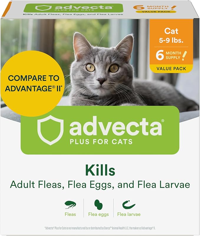 Plus Flea Prevention for Cats, Cat and Kitten Treatment & Control, Small and Large, Fast Acting Waterproof Topical Drops, 6 Month Supply