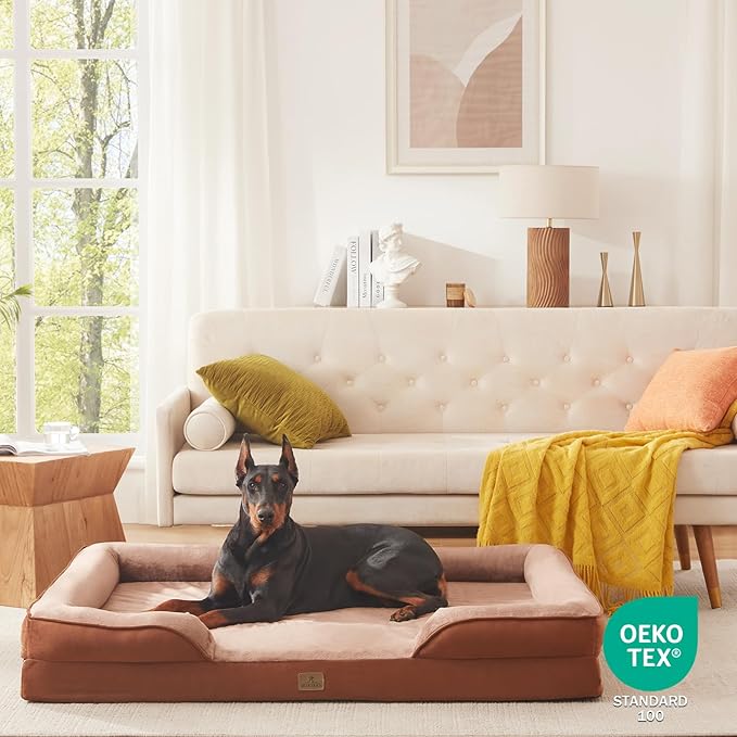 Bedfolks Orthopedic Dog Bed XXL, Waterproof Dog Sofa Bed for Giant Dogs, Egg Foam Pet Couch Bed with Removable Washable Cover and Nonslip Bottom, Brown