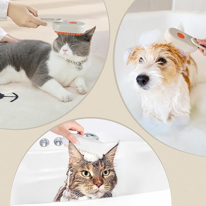 Cat Steam Brush, 3 in 1 Self Cleaning Steamy, Spray Silicone Massage Comb, Hair Removal Tool with Handle Multifunctional Grooming Brush for Cats Dogs
