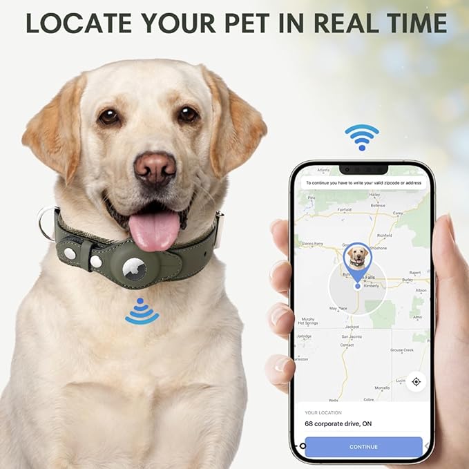 AirTag Dog Collar Soft Leather Webbing Dog Collar for AirTag Provides Double Protection for Small Medium and Large Dogs(Black,L)