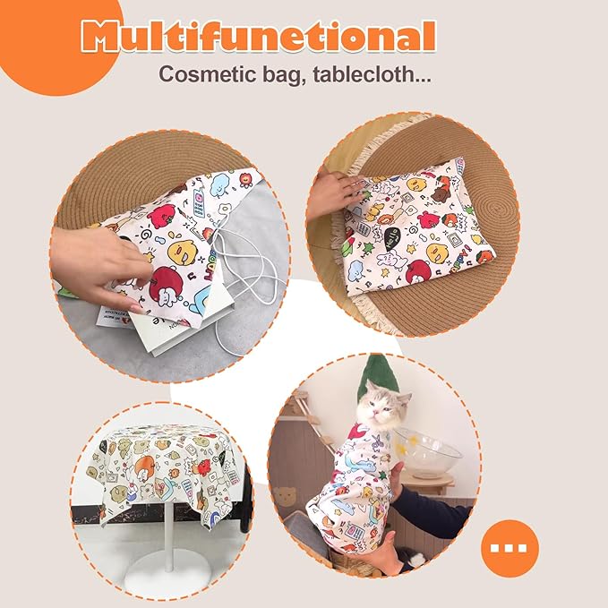 Cat Grooming Wrap, Cat Wrap Self-Adherent, Anti-Scratch Anti-Bite, Anti-Escape Grooming Bag for Cats Nail Clipping, Ear Cleaning, and Teeth Brushing (19.7 × 19.7" Cat Prints)