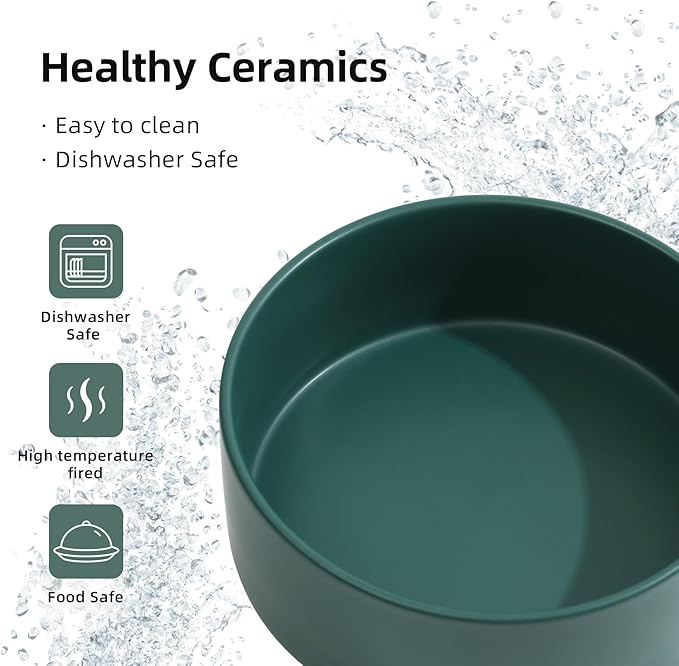 Ceramic Raised Dog Bowl Set, Elevated Dog Bowl with Stand, Food and Water Bowl for Large Breed Dogs, Weighted Dog Dishes, Pet Bowl(8.2'',60OZ, Green)