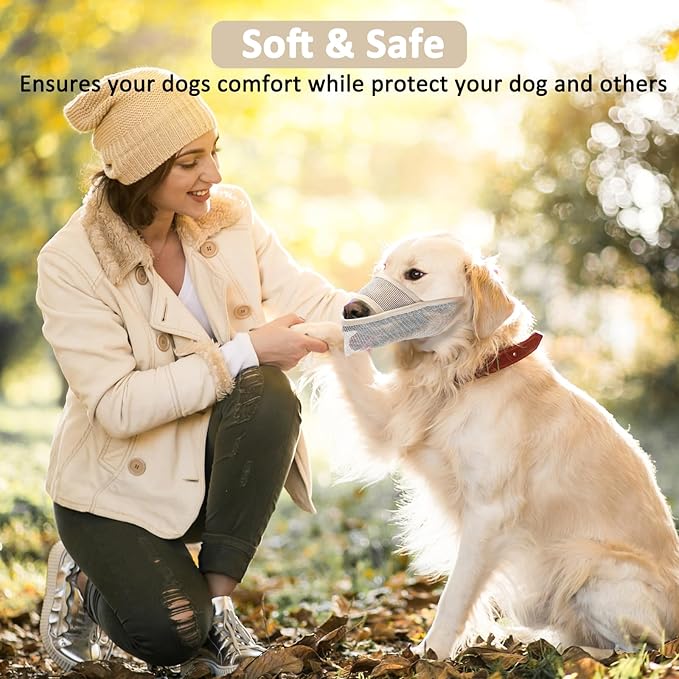 Crazy Felix Nylon Dog Muzzle for Small Medium Large Dogs, Air Mesh Breathable and Drinkable Pet Muzzle for Anti-Biting Anti-Barking Licking (S, Beige)