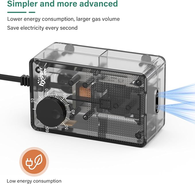 hygger See-Through Air Pump for Aquarium: Adjustable Oxygen Pump,Silent Powerful Aerator Pump 2.5W 2 Air Outlets Ultra Silent for Small Medium Fish Tank,Hydroponic Systerm, Household Commercial Use