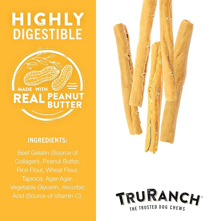 Collagen Rolls - 9" Collagen Rolls for Dogs - Long Lasting Healthy Joint Support Dog Treat - Rawhide Alternative - Skin & Coat Health - Made with Real Peanut Butter, 1 Bag, 3 Count