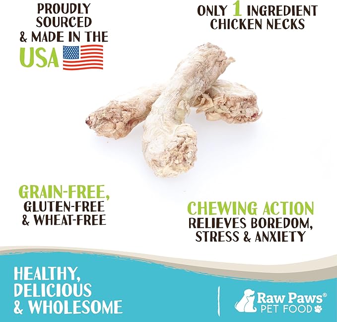 Raw Paws Freeze-Dried Chicken Necks for Dogs & Cats (4-Ounce) - Made in USA - Raw Freeze Dried Dog Treats - Chicken Necks for Cats - Single Ingredient Chews