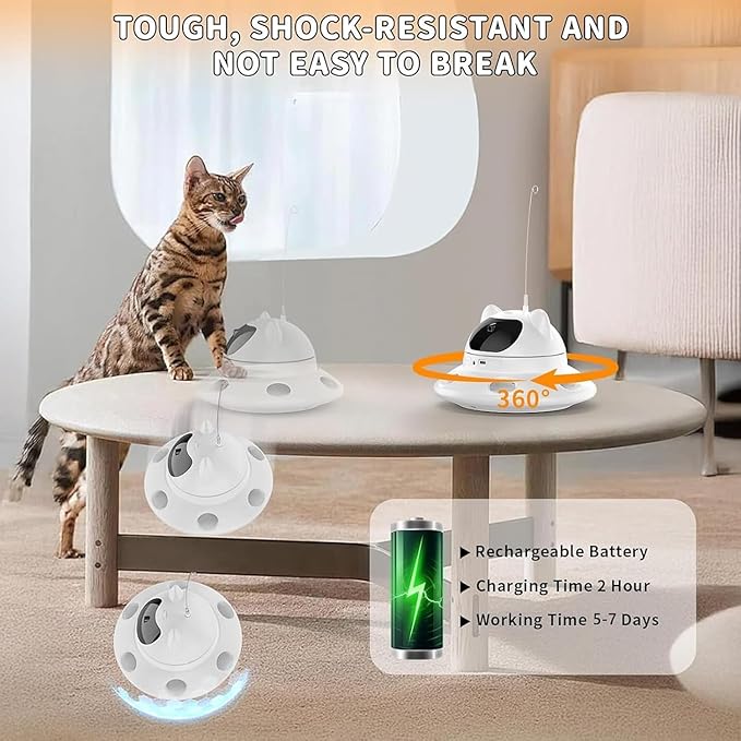 3-in-1 Cat Laser Toy & Interactive Automatic Motion-Activated Kitten Toy ā 6 Holes Whack-A-Mole Feather & Moving Ambush Fun ā USB Rechargeable, Apply to ā Indoor Exercise for Cats of All Breeds