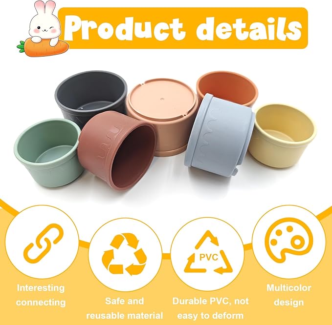 8 Pcs Stacking Cups for Small Animal Toys,Nesting Rabbit Toys of Different Sizes,Safe Plastic Colorful Nesting Toys for Bunny Guinea Pig Hiding Food and Playing