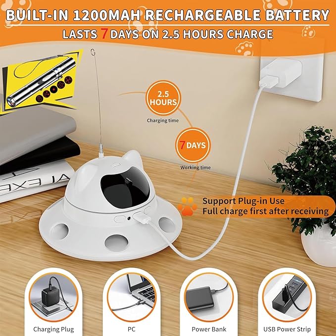 3-in-1 Cat Laser Toy & Interactive Automatic Motion-Activated Kitten Toy ā 6 Holes Whack-A-Mole Feather & Moving Ambush Fun ā USB Rechargeable, Apply to ā Indoor Exercise for Cats of All Breeds