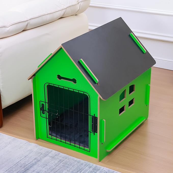 Dog House Indoor for Small Dogs or Cats, Cozy Wooden Design, Small Indoor Bed House, with Air Vents and Elevated Floor Warm Dog Cave (Green)