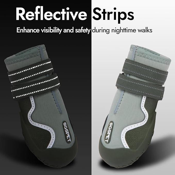 Dog Shoes Winter Snow Boots for Large Size Medium Dogs Reflective Anti-Slip Paw Protectors for Rain Booties Hot Pavement Hardwood Floors Running Water-Resistant Dog Shoes (Green, 4# (S))