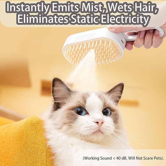 cat steam brush for shedding -4 in 1 Rechargeable Steam Brush for Cats and Dogs, Anti-static, Massage, Cleaning, Shedding & Combing All In One! grooming tool for cats and dogs(Brown)