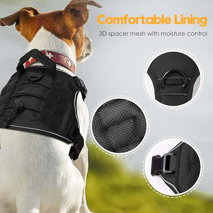 Heavy-Duty Tactical Dog Harness for Large Dogs, No Pull Adjustable Reflective Pet Vest with Molle System, K9 Military-Grade Control for Service Training, Outdoor & 10+ Breeds, Black, Small