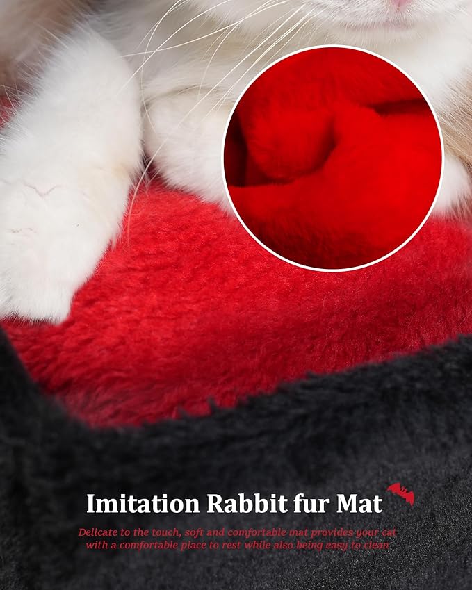 Gothic Cat Condo Cave for Indoor Cats, Spacious Indoor Coffin Cat House Bed,Large 20x13.5inch Bunk Perch, Stable Cubbie for Pets Rabbits, Halloween Red Black