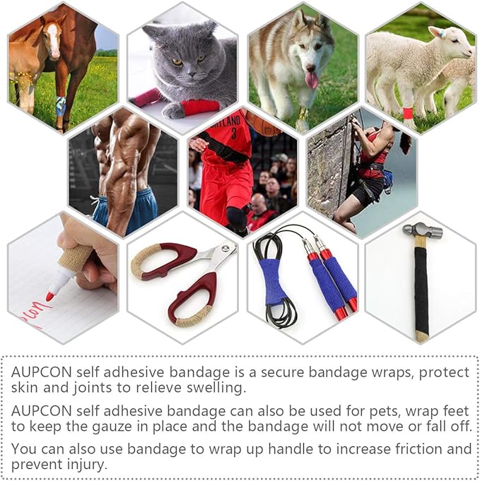 AUPCON Vet Wrap Cohesive Bandages Bulk Self Adhesive Bandage Wrap Self Adherent Wrap Non-Woven for Dogs Pet Animals & Ankle Sprains & Swelling (3 Inch Blue Claw)