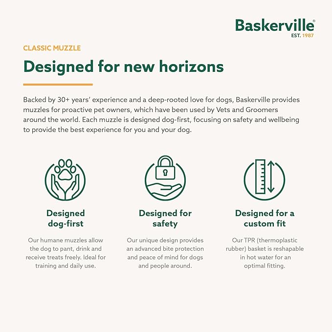 Baskerville Classic Basket Muzzle - Dog can Pant and Drink, Prevents Biting and Food Waste Scavenging, Strong TPR, Ideal for Longer Nosed Dogs, Breathable Dog Training Muzzle for Large Dogs (Size 9)