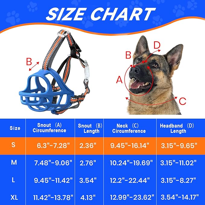 Dog Muzzle, Basket Muzzle for Small Medium Large Dogs, Anti-Biting and Chewing, Lightweight & Sturdy Cage Design, Allows Panting & Drinking, Ideal for Grooming & Training(Blue Size S)