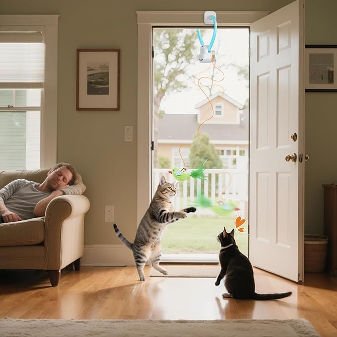 Interactive Cat Toys for Indoor Cats Automatic Electric Flying Bird Feather Mouse Toy - Best Kitten & Adult Cat Enrichment Mouse cat Toy Hanging Electric Kitty Toys for Bored Cats(Blue)