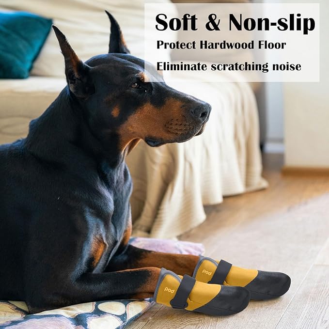 Dog Shoes Lightweight Dog Boots-Breathable Knitted Paw Protector with Adjustable Strap for Hot Pavement, Rain Walking, Hardwood Floors Anti Slip Reduce Noise, Prevent Licking Paws(Yellow,XXL)