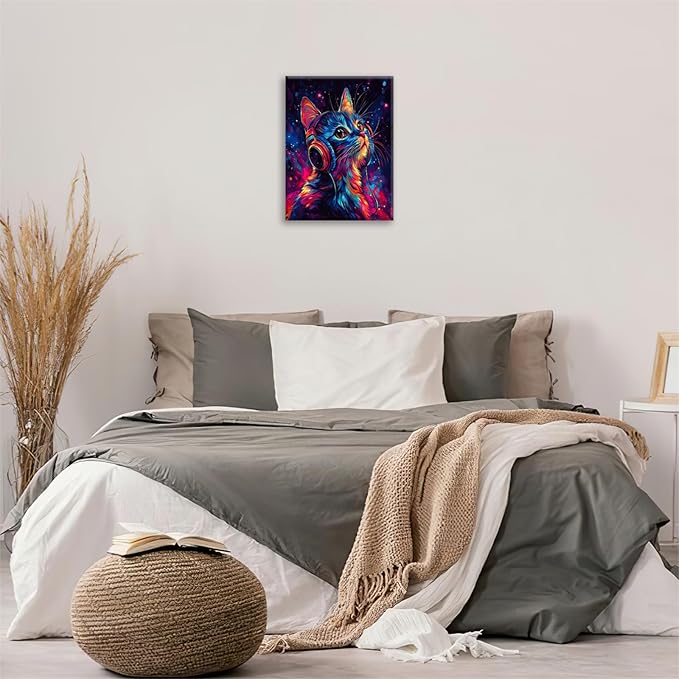 Cat Wall Art Canvas Fantastic Animal Wall Decor Prints Framed Painting Colorful Pictures Gifts Artwork for Bathroom Living Dining Kitchen 16"x20"