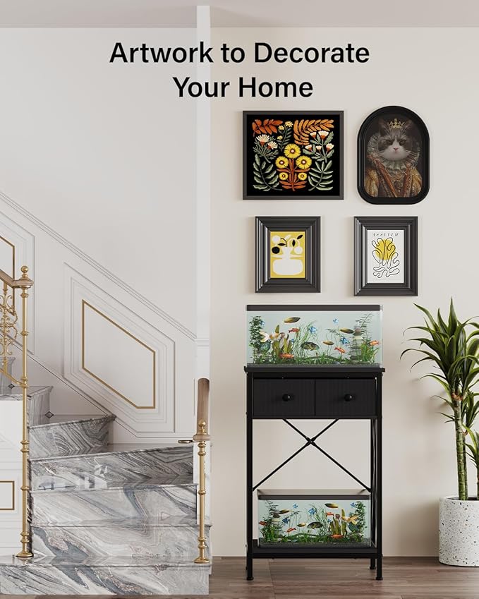 Fish Tank Stand for 5-10 Gallon Fish Tank: Aquarium Stand with Power Outlet - Metal 10 Gallon Tank Stand with Cabinet Drawer Storage for Turtle Tank, Reptile Terrarium (Black, 220LBS Capacity)