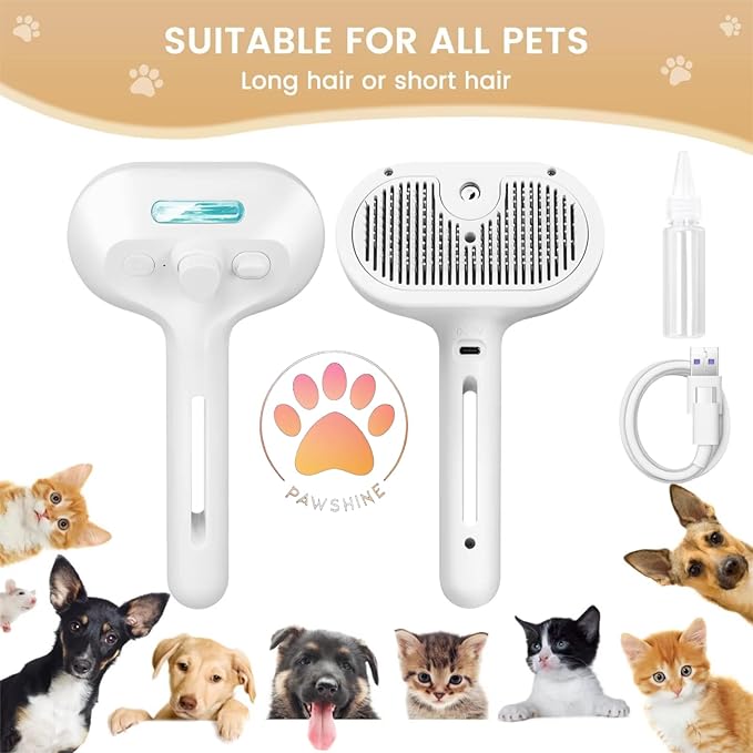 Cat steam brush โ Effective Pet Brush for Indoor Cats, Steam Technology for Shedding, Mats & Grooming โ Ideal cat brush indoor for Deep Cleaning (White)